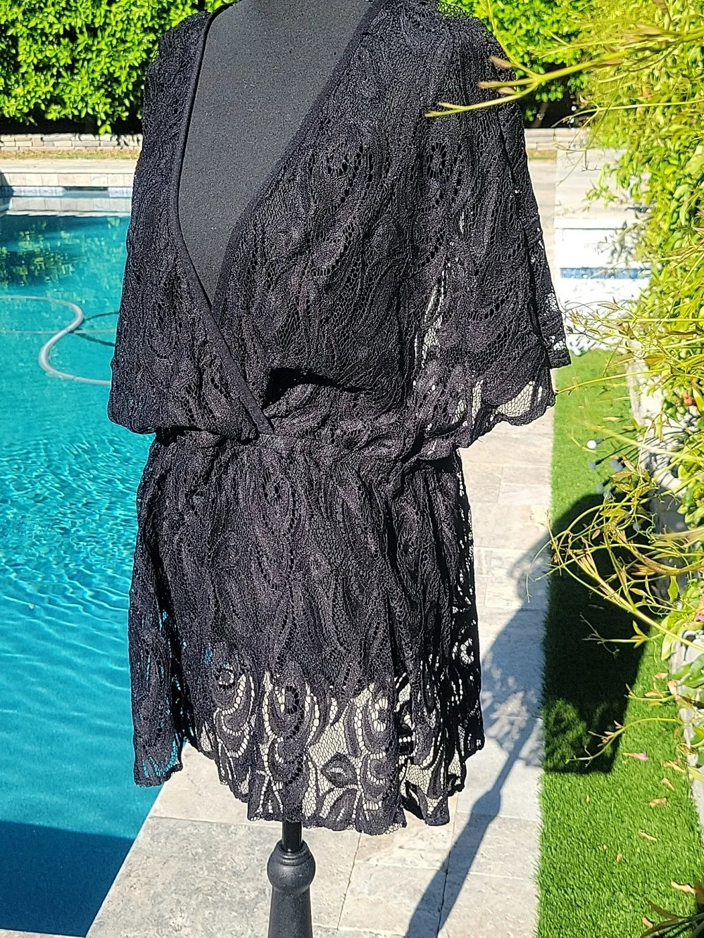Black Lace Swim Cover Top 3X